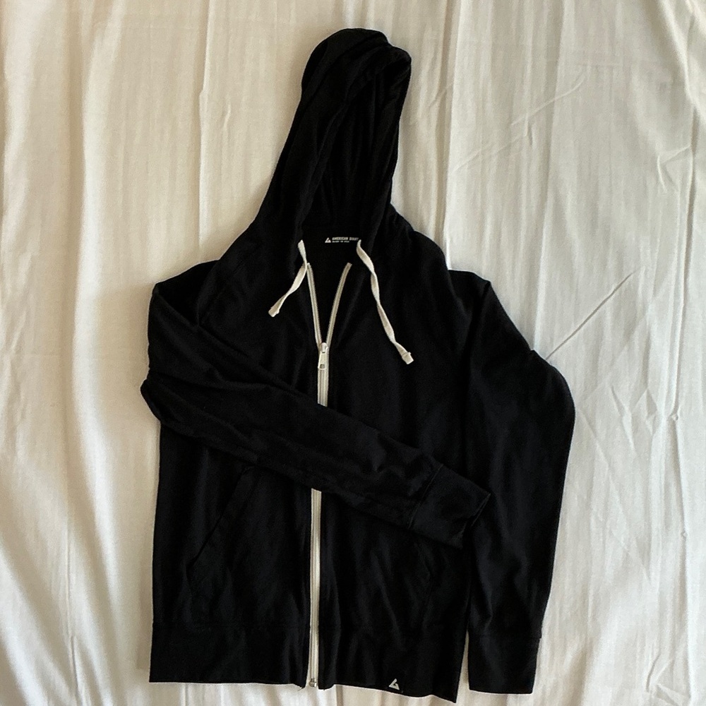 American Giant Black Hoodie with Cream Accents